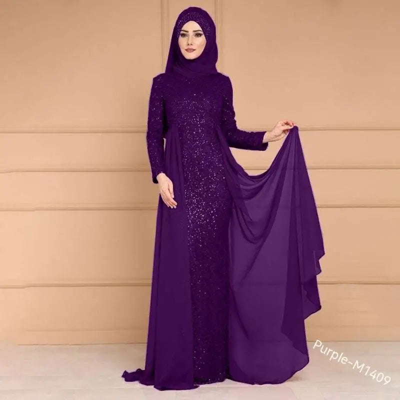 Noble Elegant Slim Purple Sequined Evening Gown