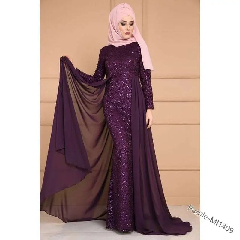 Noble Elegant Slim Purple Sequined Evening Gown