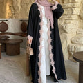 Pink Floral Lace-Trim Open Abaya(MOA333)
