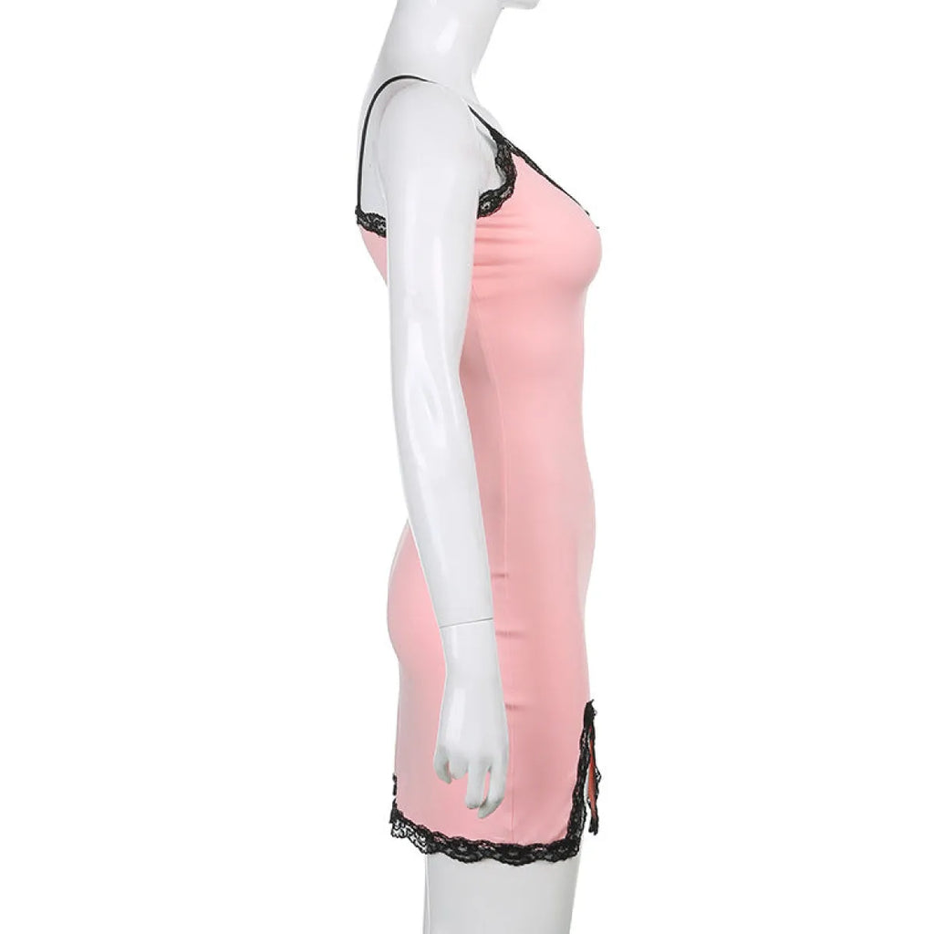 Pink Lace Strapless Dress - E-girl Streetwear