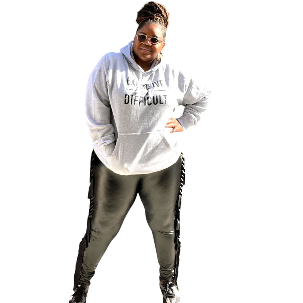 Plus Size Black Fringe Faux Leather Pants