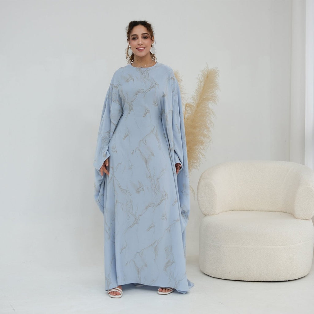 Print Batwing Sleeve Maxi Dress(MA446)