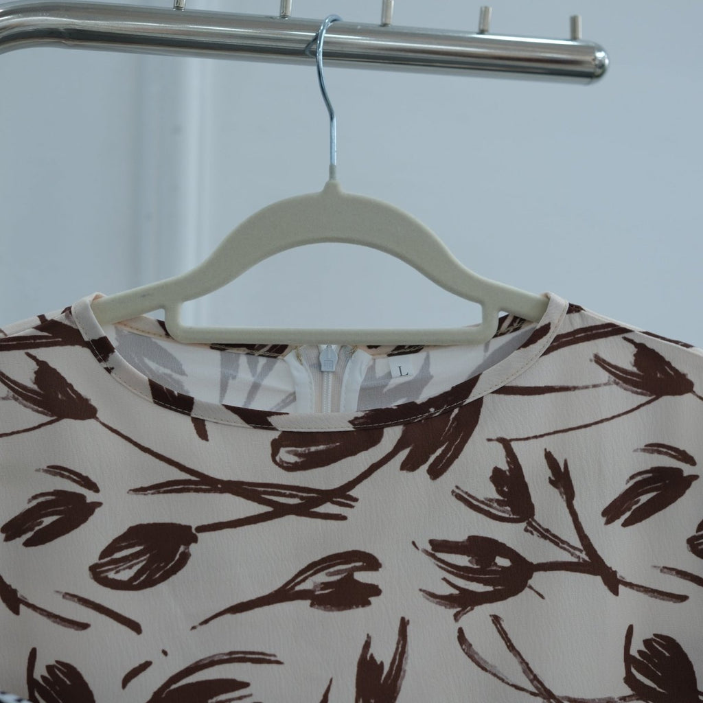 Printed Washed-Crinkle Bell Sleeve Maxi Dress(MS474)