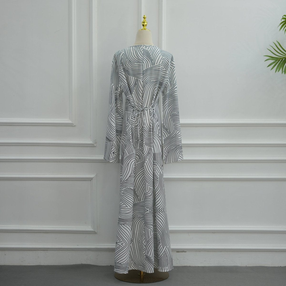 Printed Washed-Crinkle Bell Sleeve Maxi Dress(MS474)