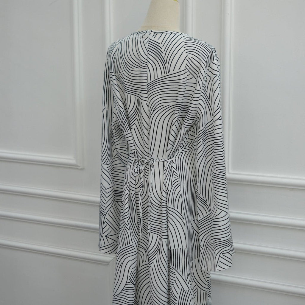 Printed Washed-Crinkle Bell Sleeve Maxi Dress(MS474)