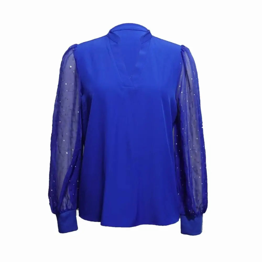 Royal Blue Sparkling Diamond Mesh Splicing Top