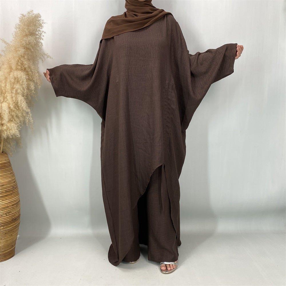Ruched Drawstring Batwing Top & Wide-Leg Trousers Co-ord Set(MS478)