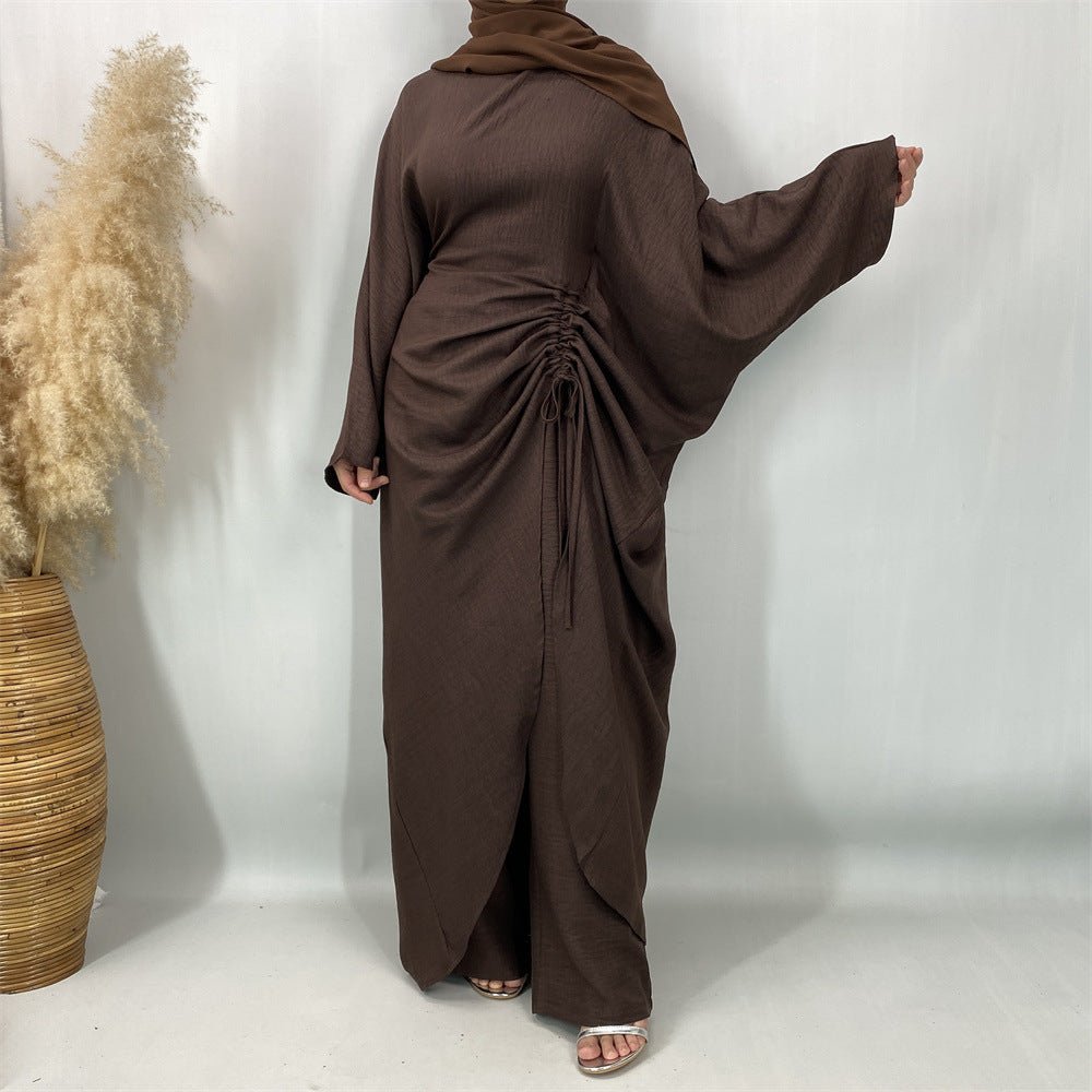 Ruched Drawstring Batwing Top & Wide-Leg Trousers Co-ord Set(MS478)