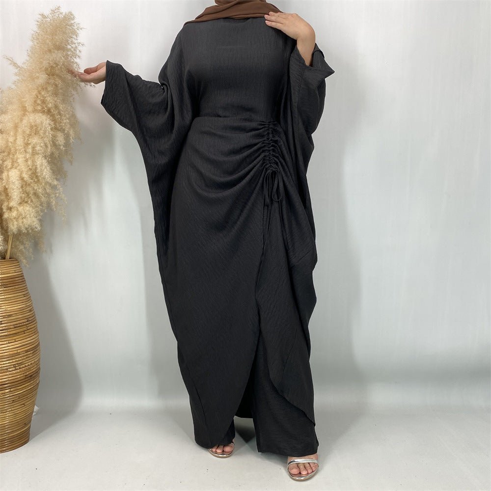 Ruched Drawstring Batwing Top & Wide-Leg Trousers Co-ord Set(MS478)