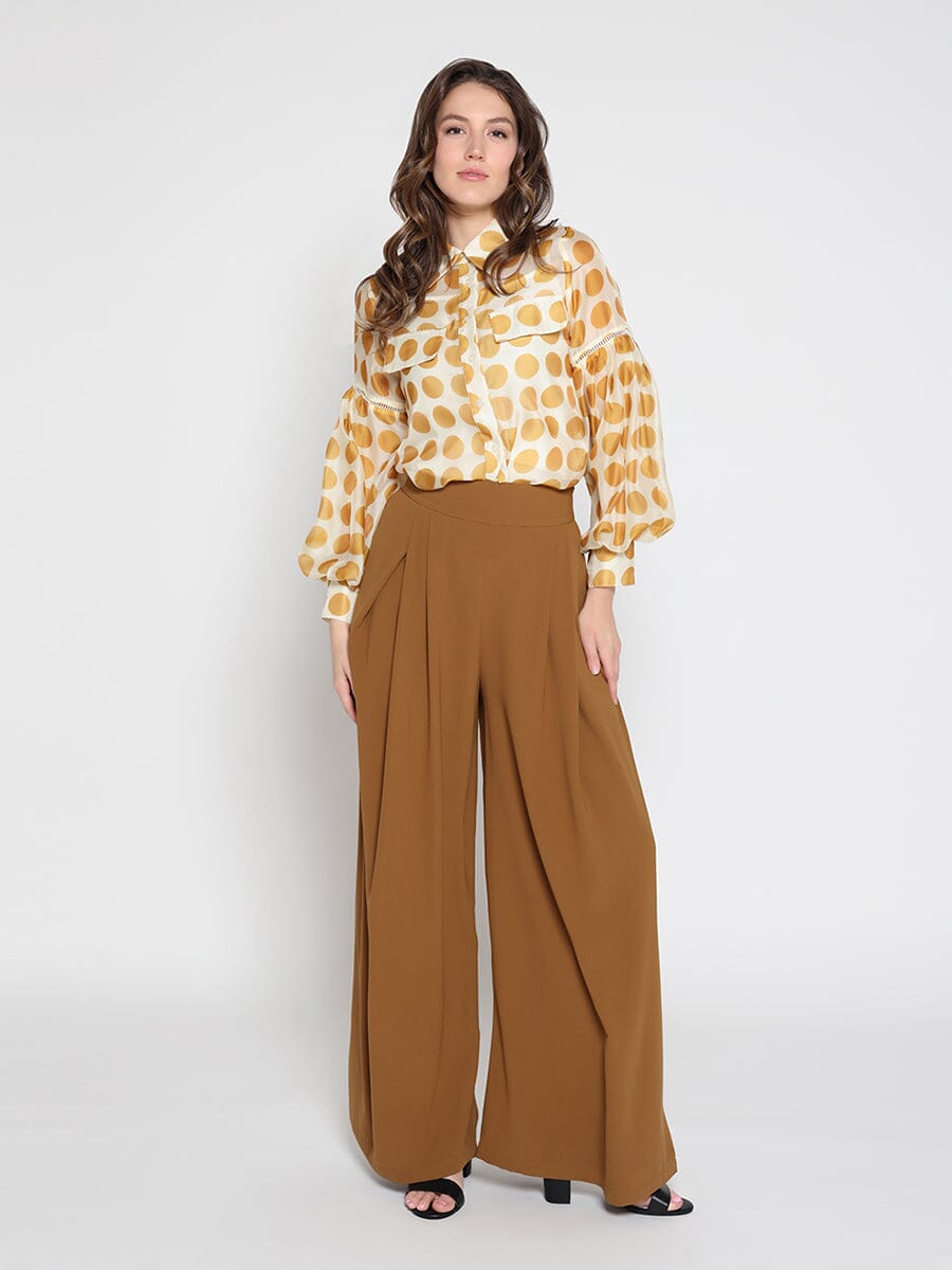 Sheer Polka Dot Pattern Top W/Front Patch Pockets