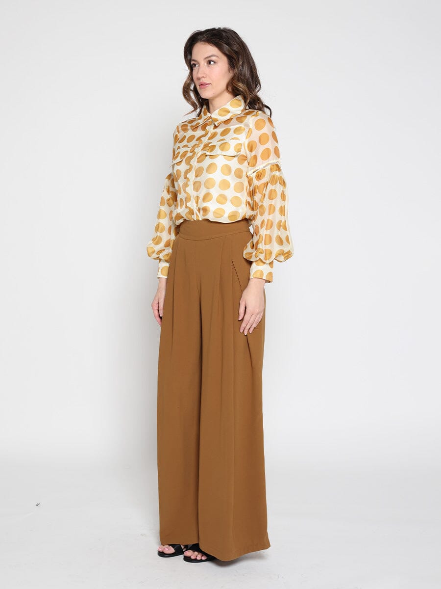 Sheer Polka Dot Pattern Top W/Front Patch Pockets