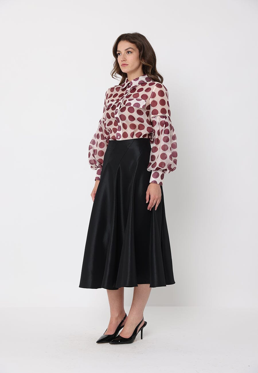Sheer Polka Dot Pattern Top W/Front Patch Pockets