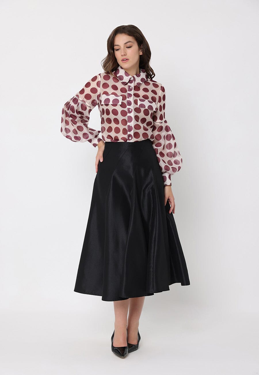 Sheer Polka Dot Pattern Top W/Front Patch Pockets