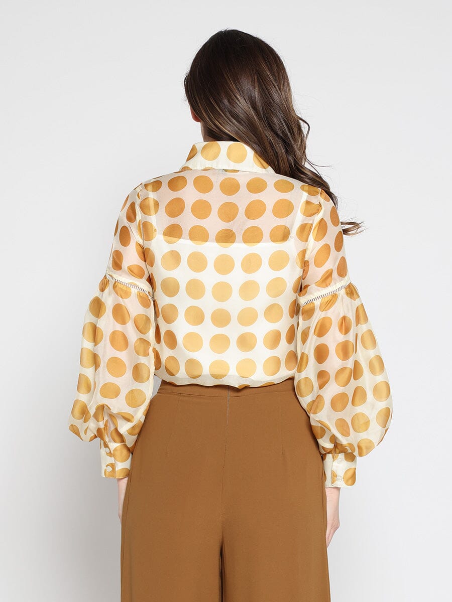 Sheer Polka Dot Pattern Top W/Front Patch Pockets