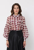 Sheer Polka Dot Pattern Top W/Front Patch Pockets