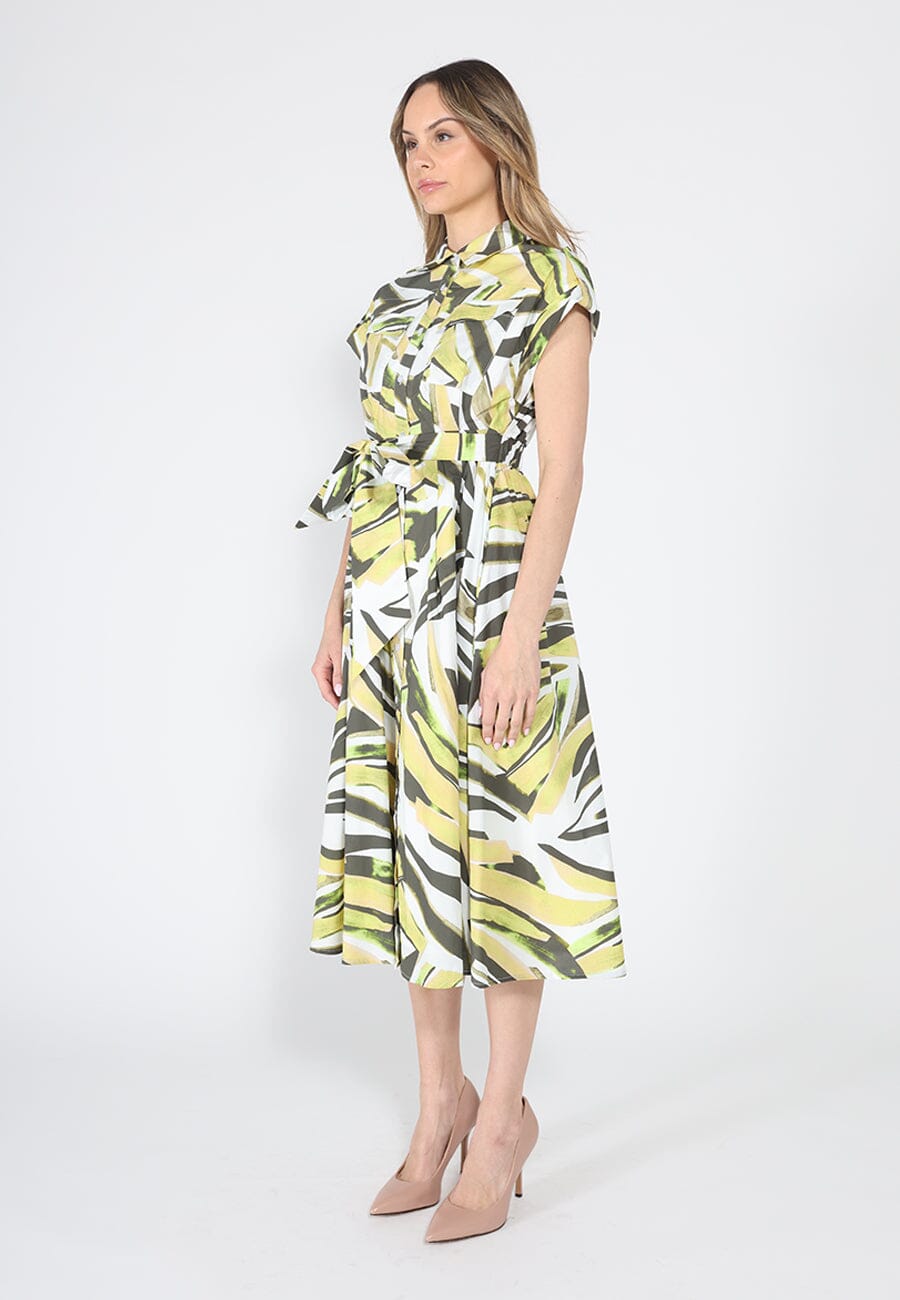 Short Sleeve Button Down Printed Midi Dress