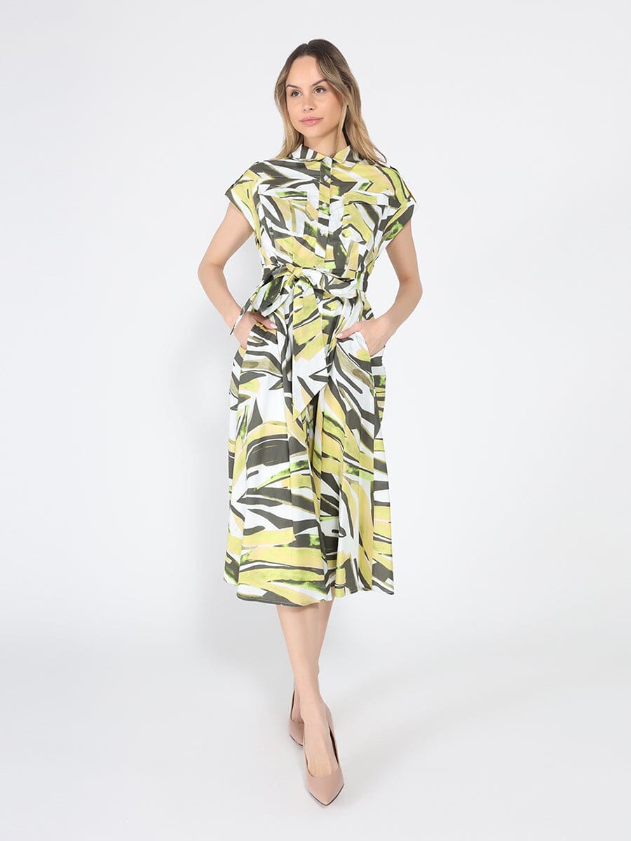 Short Sleeve Button Down Printed Midi Dress