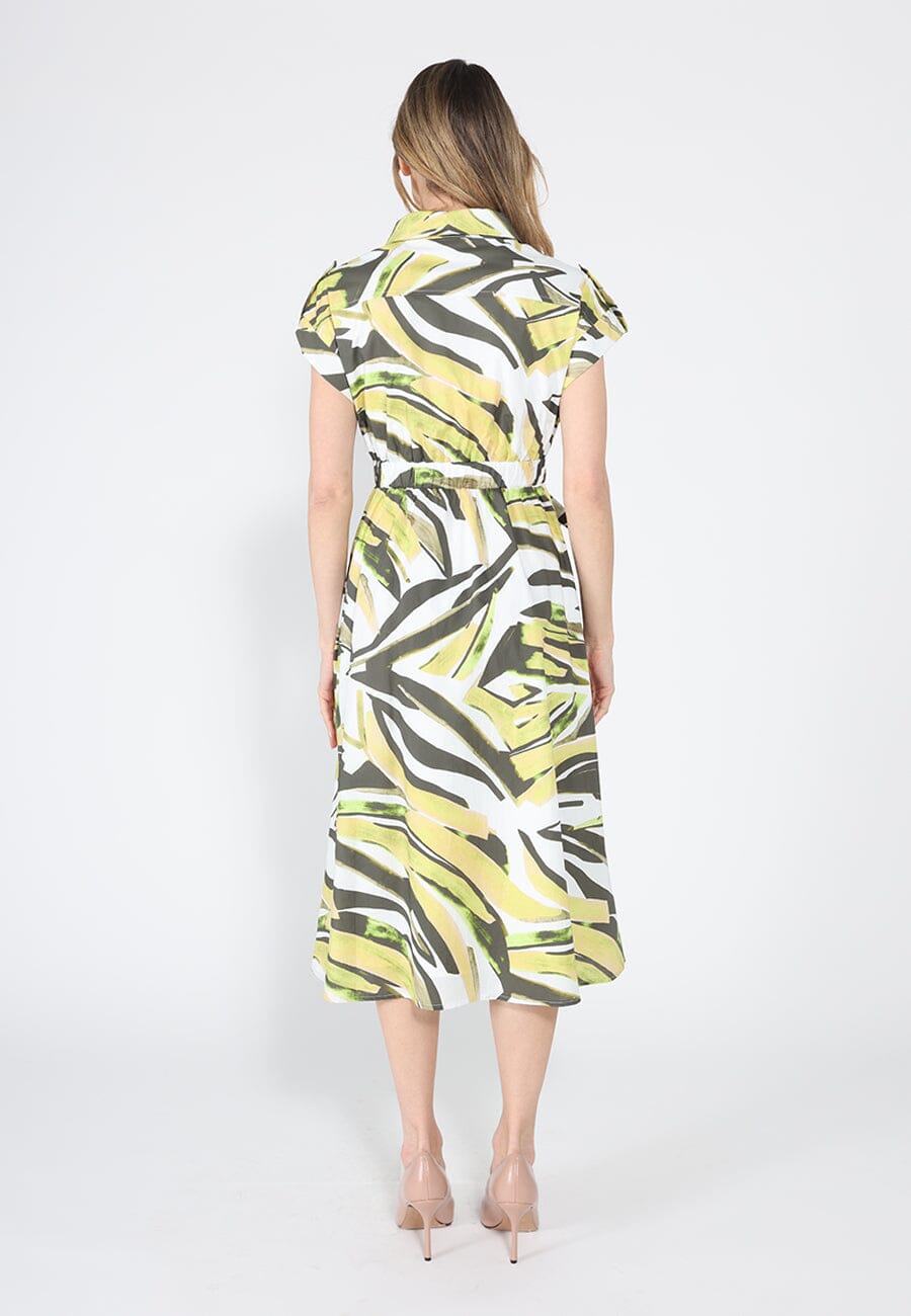 Short Sleeve Button Down Printed Midi Dress