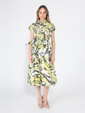 Short Sleeve Button Down Printed Midi Dress
