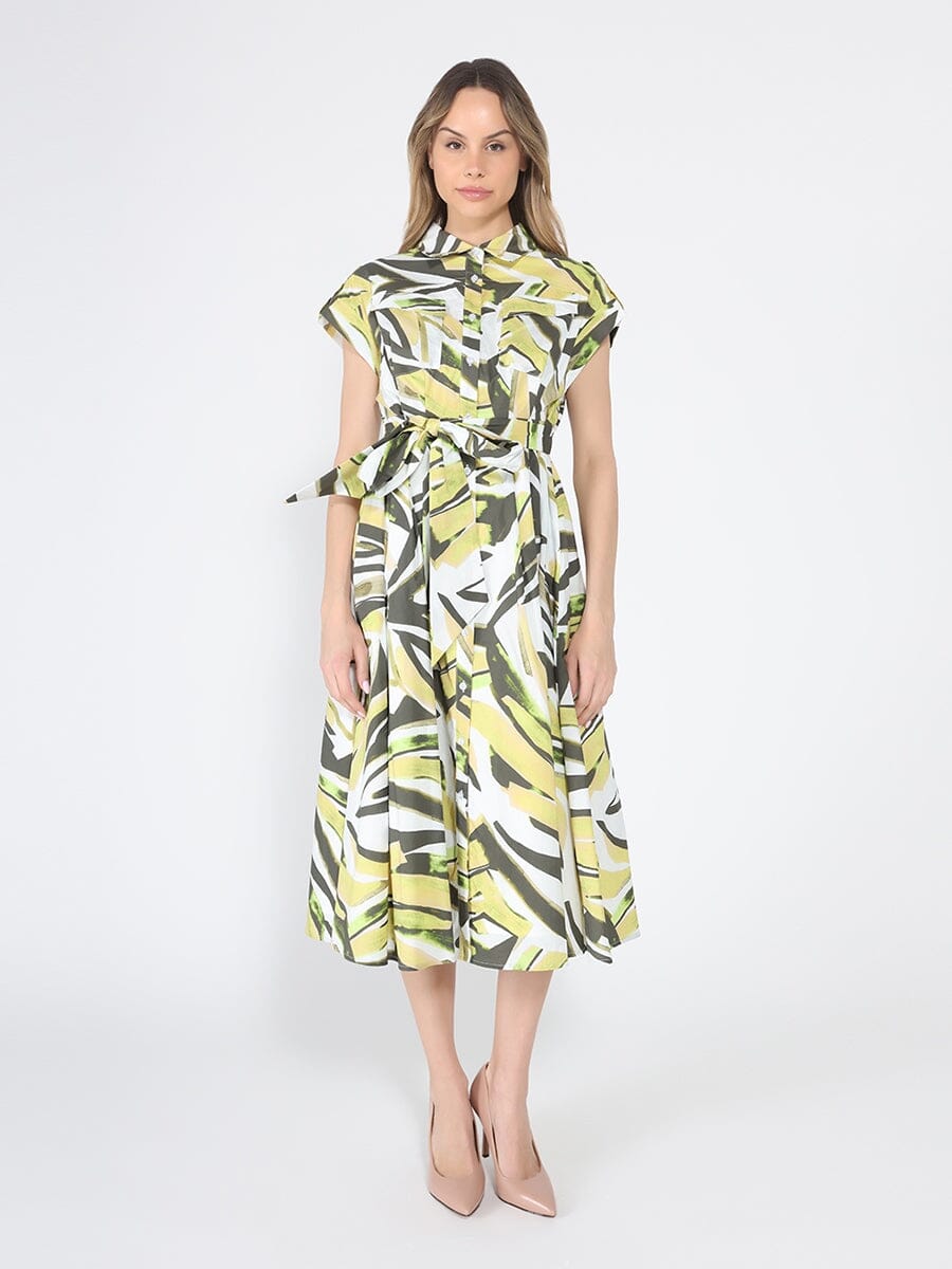 Short Sleeve Button Down Printed Midi Dress