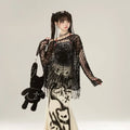 Spider Web Knit Sweater – Y2K Off Shoulder Grunge Pullover