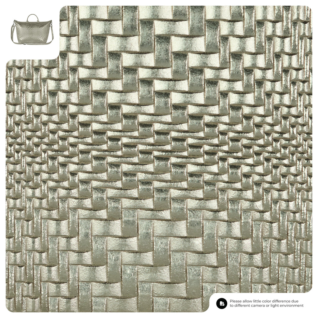 Italian Genuine Basketweave-Embossed Metallic Suede Top-Handle Bag | Treviso