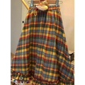 Plaid A-Line Skirt – Vintage Mori Girl Lace Trim Midi