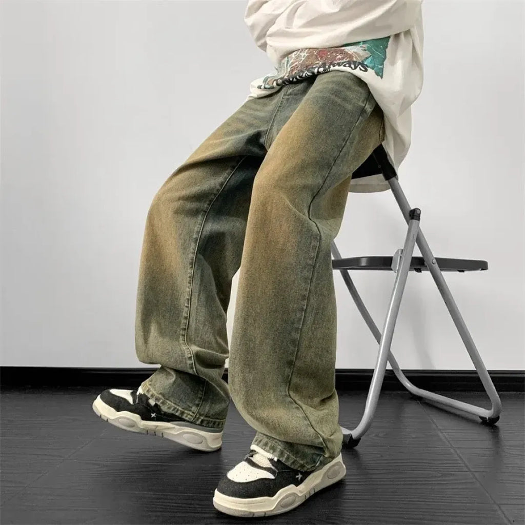 Vintage Wide Leg Denim Pants – Men's Harajuku Streetwear Jeans