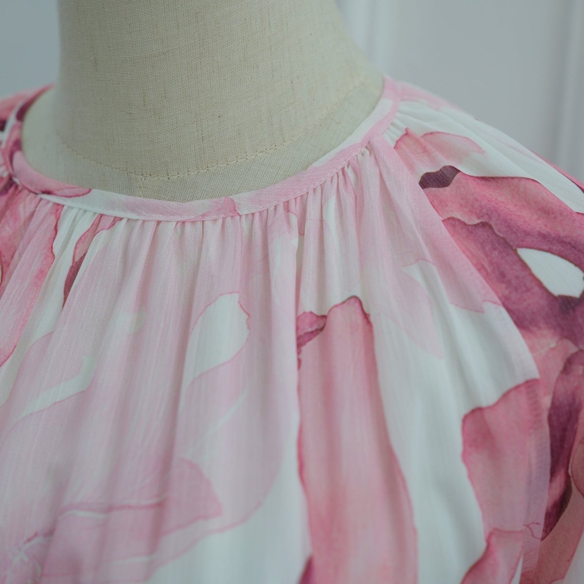 Watercolour Print Double-Layer Flared-Sleeve Maxi Dress(MS479)