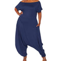 Women'S Plus Navy Off the Shoulder Harem Jumpsuit