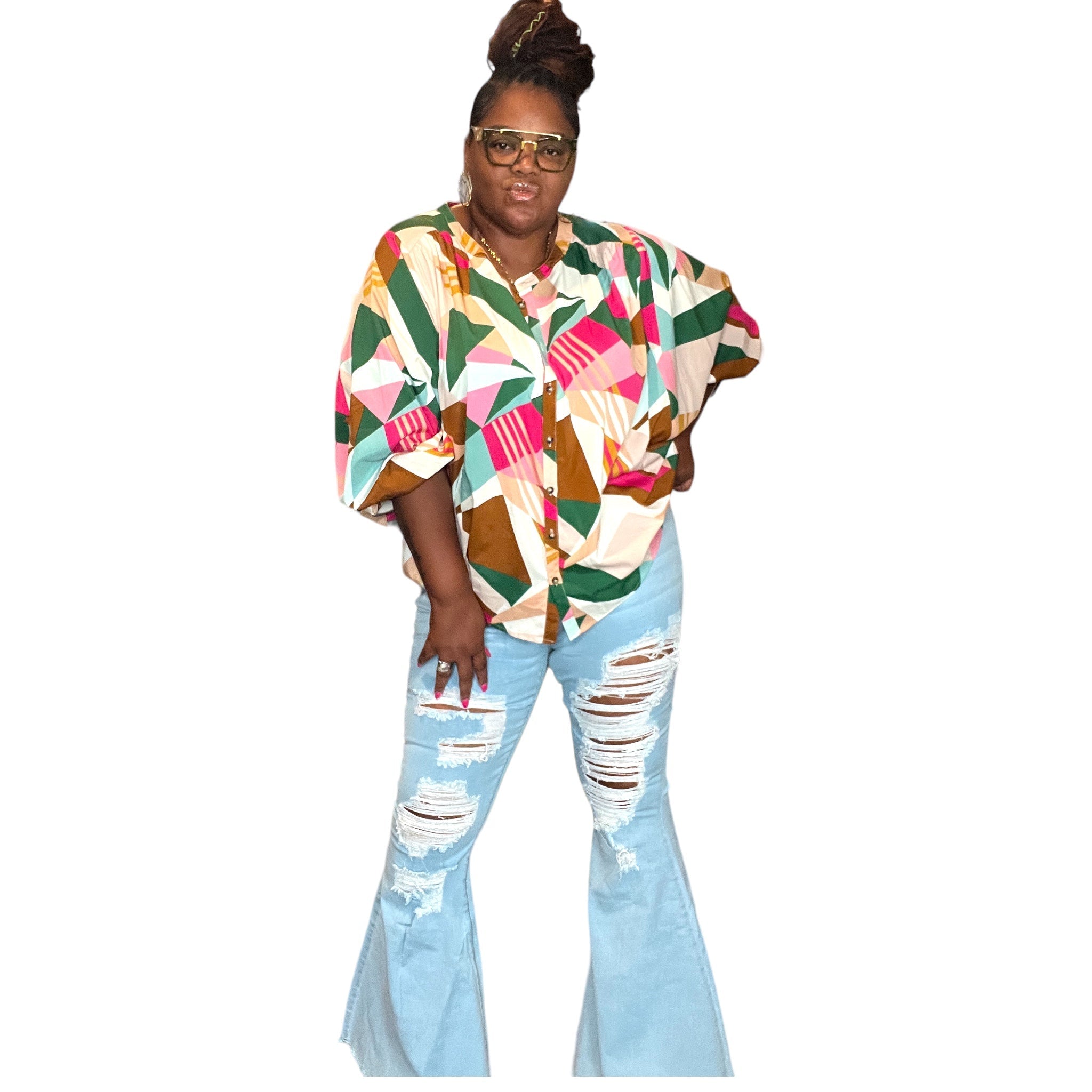 Women's Plus Size Distressed Flare Denim Pants