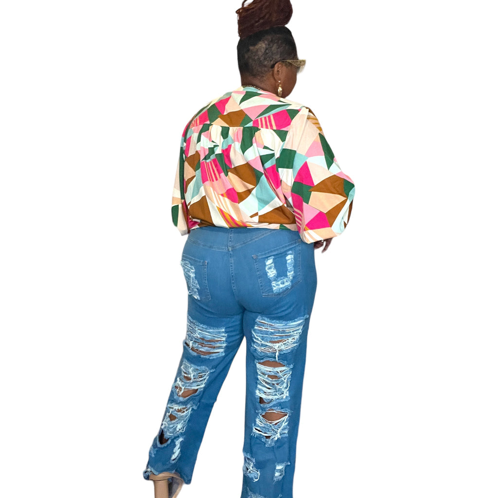 Women's Plus Size Distressed Flare Denim Pants