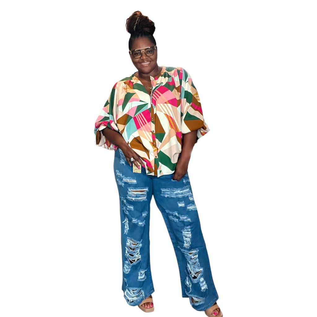 Women's Plus Size Distressed Flare Denim Pants