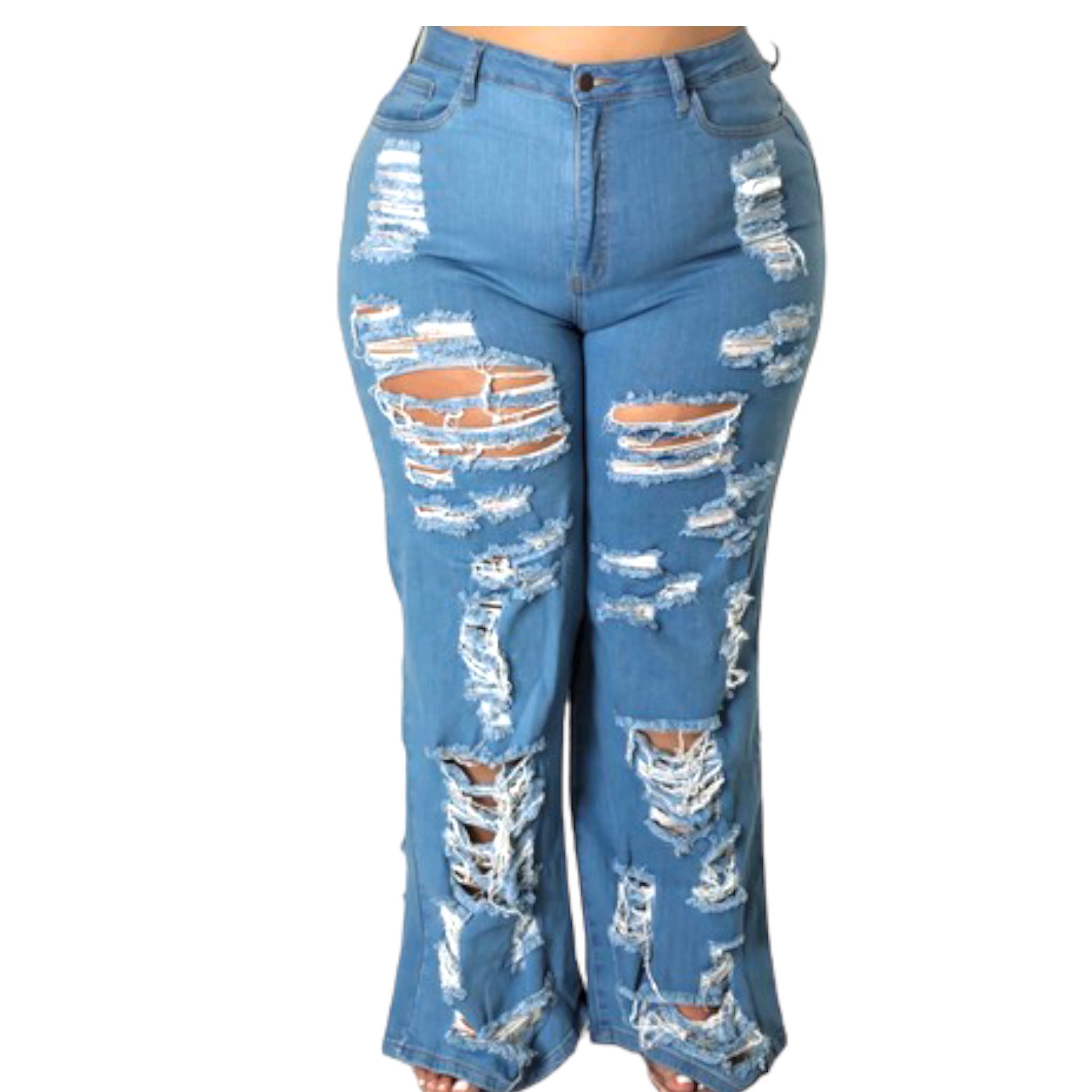 Women's Plus Size Distressed Flare Denim Pants