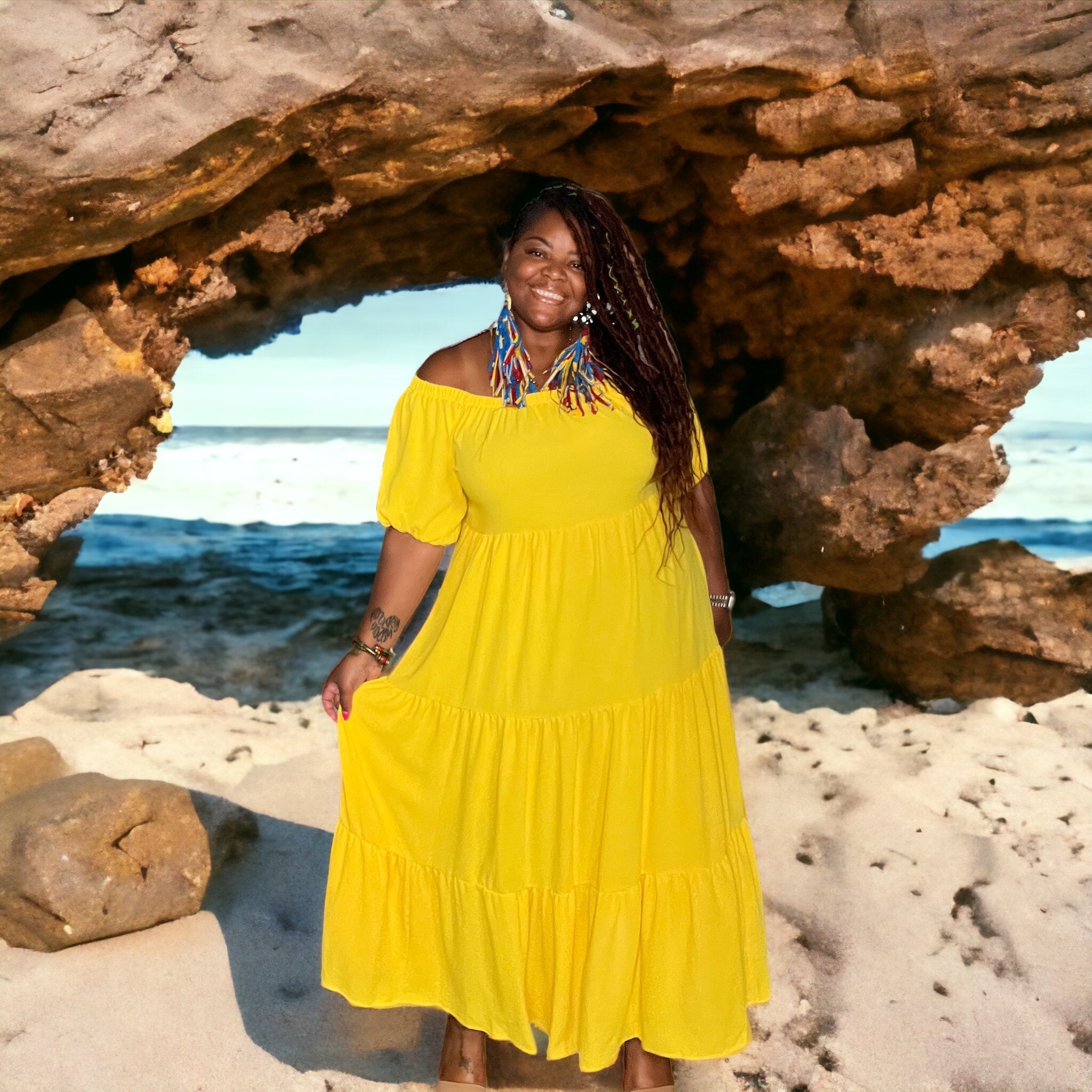 Women's Plus Size Off The Shoulder Tiered Flare Dress