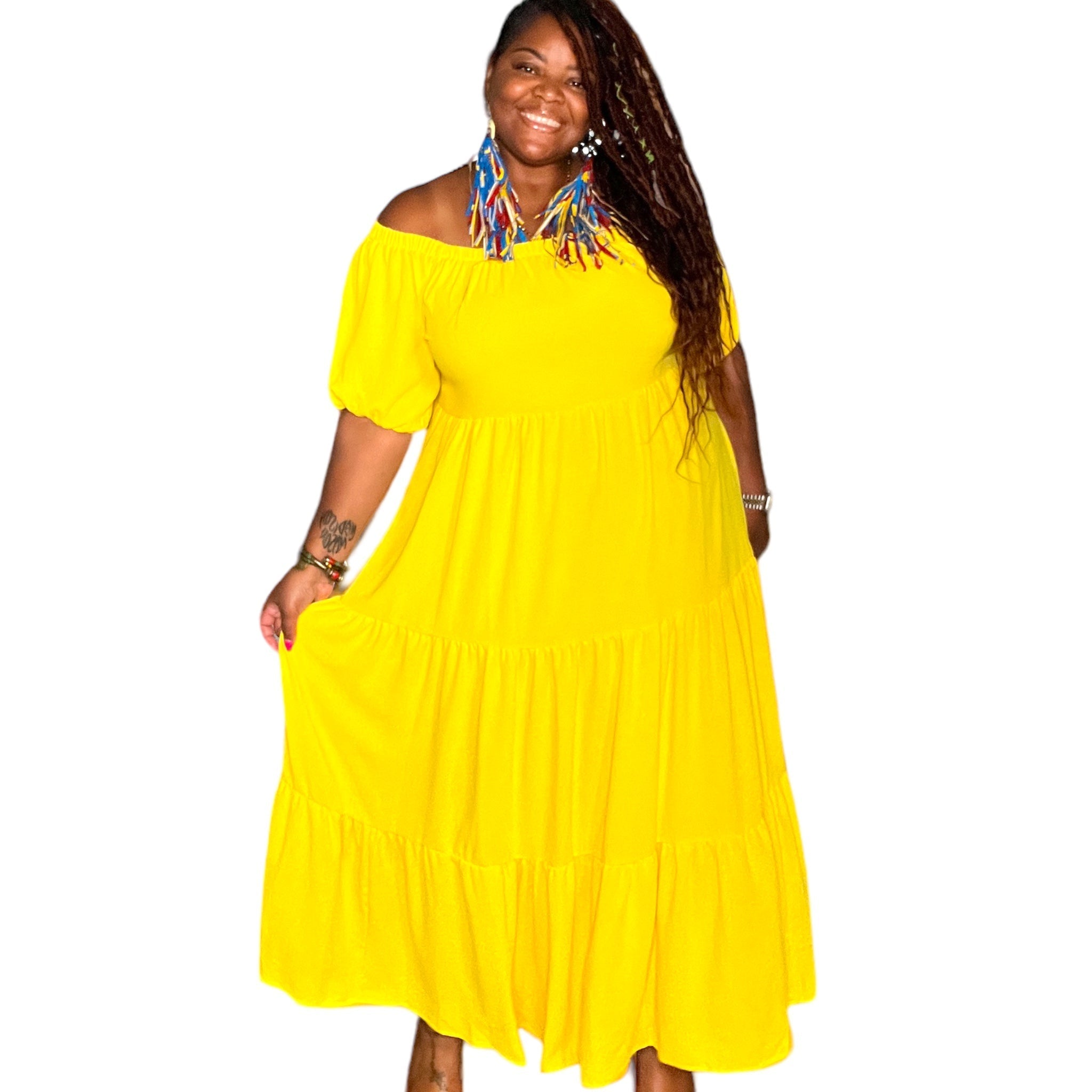 Women's Plus Size Off The Shoulder Tiered Flare Dress