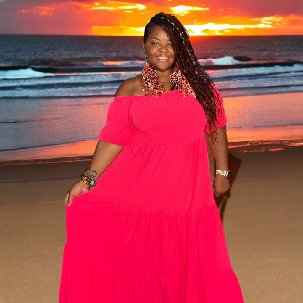 Women's Plus Size Off The Shoulder Tiered Flare Dress