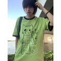 Green Harajuku Cat Print T-Shirt – Y2K Fairycore Grunge Tee