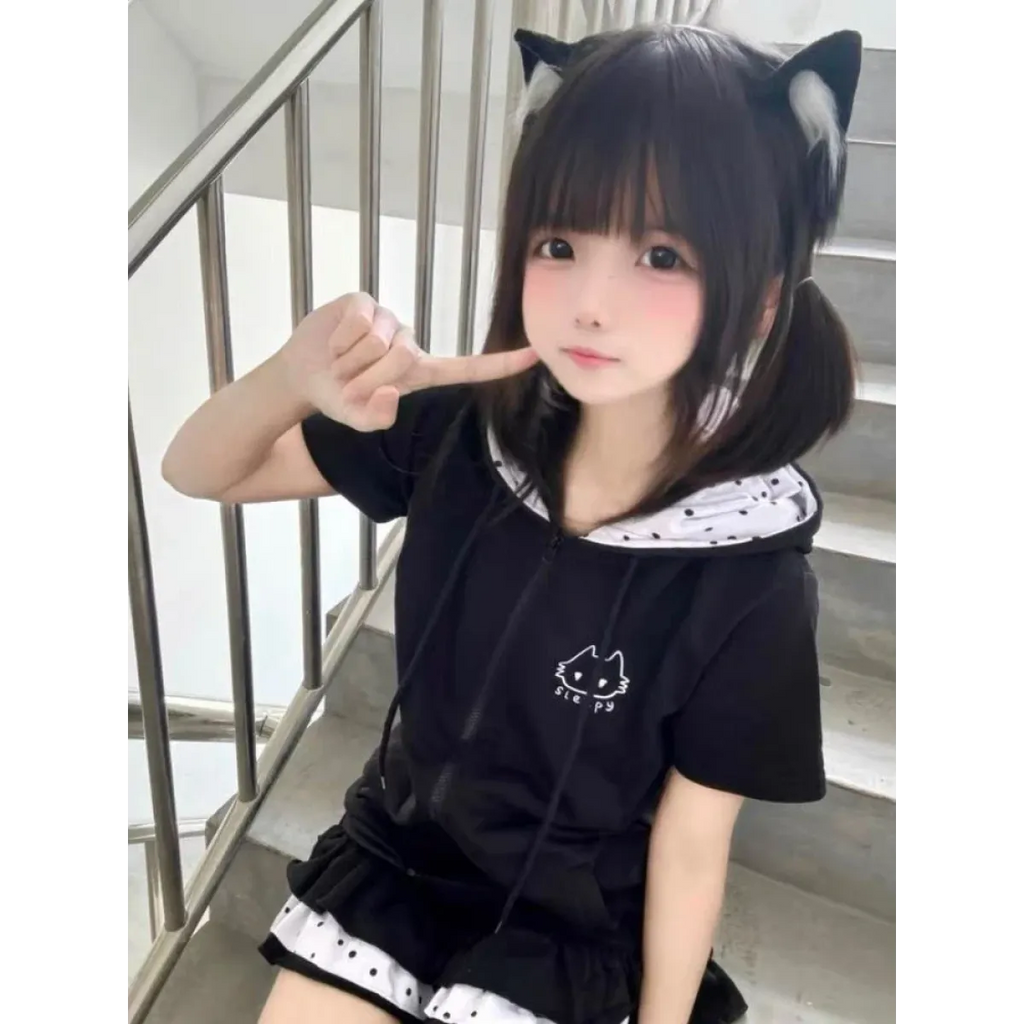 Y2K Kawaii Cat T-Shirt – Sweet Harajuku Patchwork Soft Girl Top