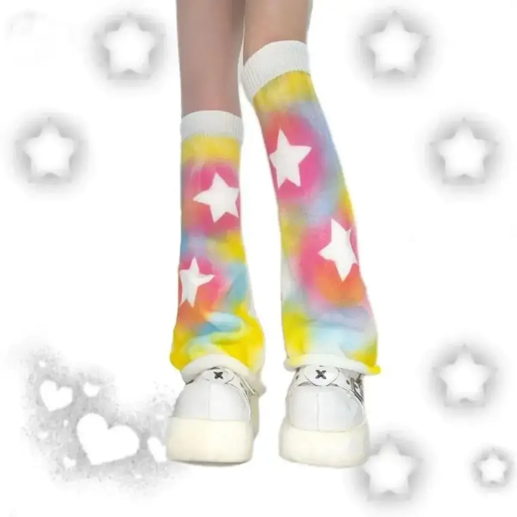 Y2K Kawaii Star Leg Warmers – Harajuku Pastel Tie-Dye Sleeves