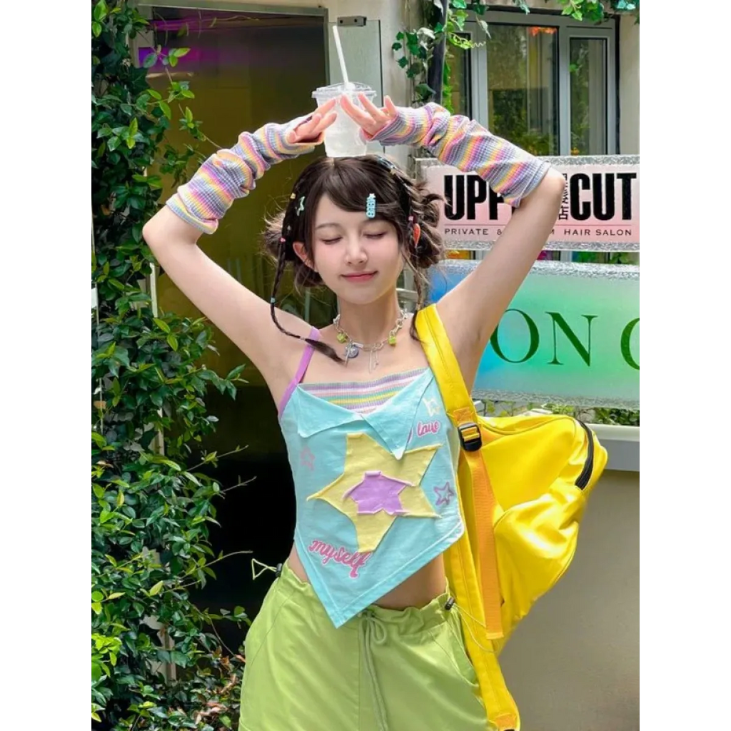 Y2K Patchwork Tees - Harajuku Kawaii Slim Tanks